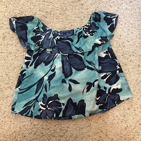 Anthropologie Maeve blue off the shoulder floral blouse - Picture 2 of 3